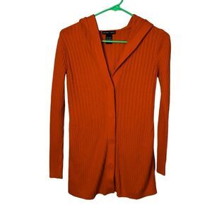 New York & Co button front hooded orange sweater size XS